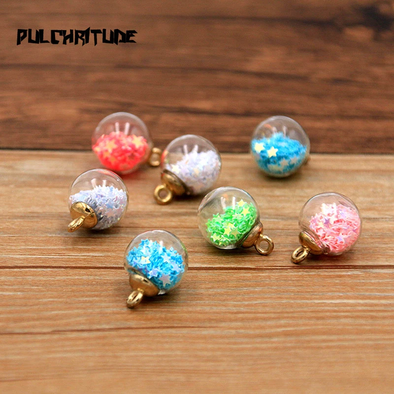 10pcs 8color 16mm Transparent Glass Ball Star Charm Pendant With Box For Bracelet Necklace Jewelry Making DIY Earring Finding