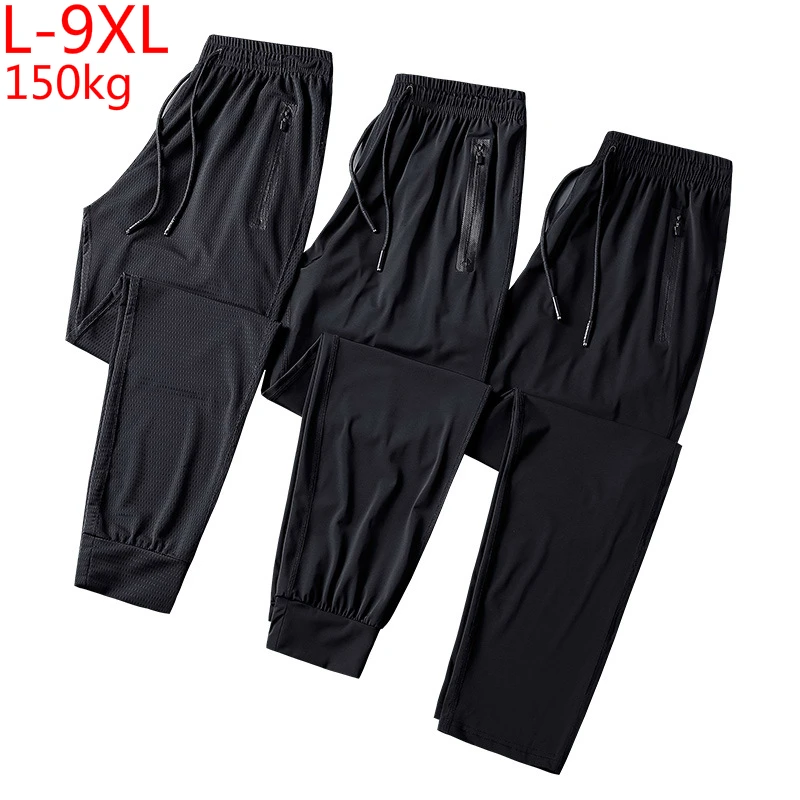 New Men Loose Waist Full Trousers Ice Cool Net Super Large Fashion Casual Printed Pants Elastic Summer Size 5XL 6XL 7XL 8XL 9XL