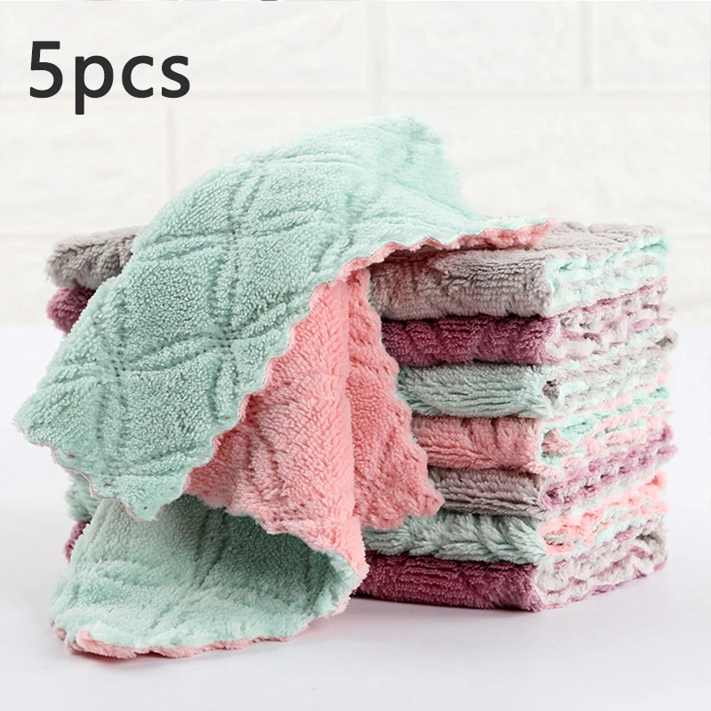 1/5pcs Cleaning Cloth Kitchen Anti-grease wipping rags  Absorbent Microfiber Rags home washing dish kitchen Towels