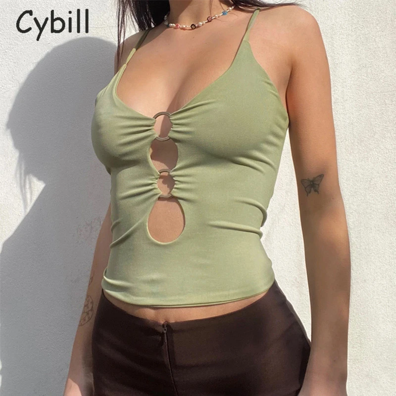 Cybill Black Hollow Out Crop Top Women Summer Tank Top White Beach Holiday Off Shoulder Top Green Casual Camis