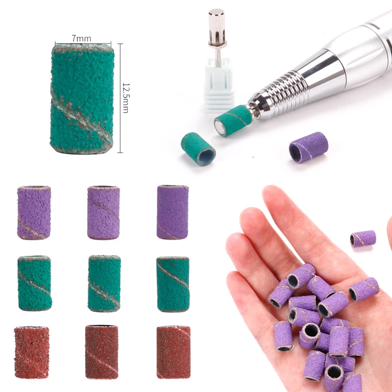 100Pcs/Pack Sanding Bands Electric Nail Drill Bit Accessories Nail UV Gel Polish Removal 80# 120# 180# Sand Circle Manicure Tool