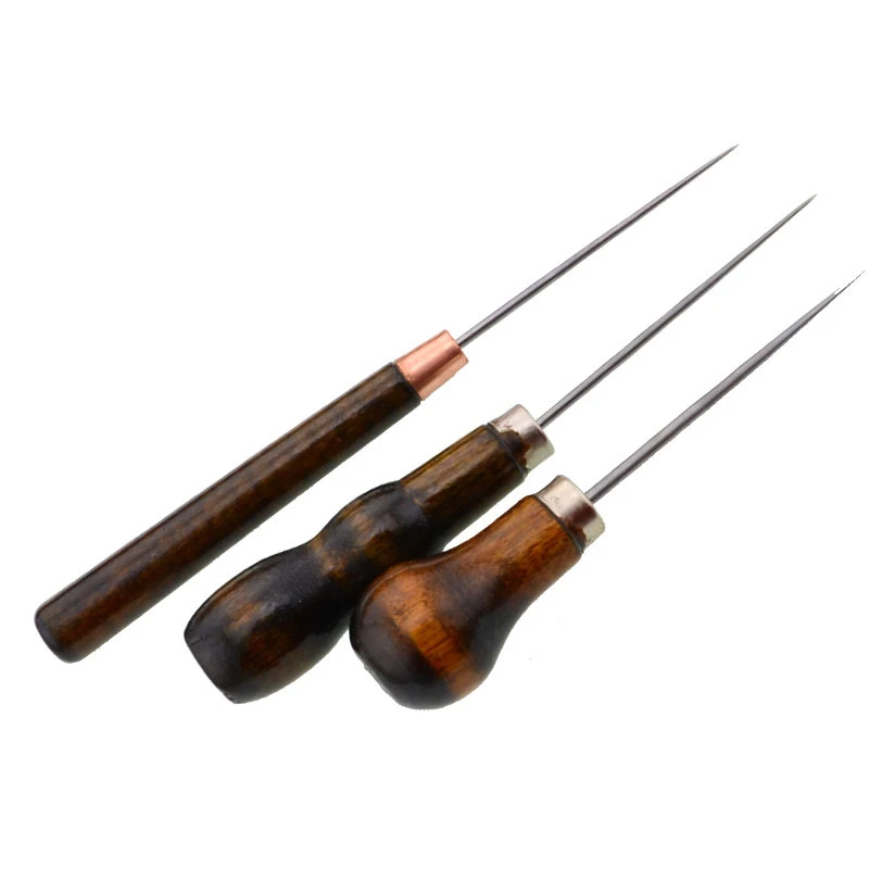 1Pcs New Durable Professional Leather Wood Handle Awl Tools For Leather craft Stitching Sewing Accessories Fast Delivery