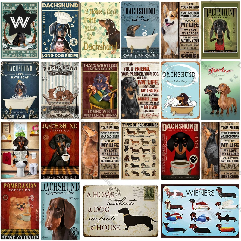 Types of Dachshund Metal Tin Sign Vintage Style Metal Wall Stickers Tin Plaque Retro Metal Poster Metal Plate for Man Cave Decor