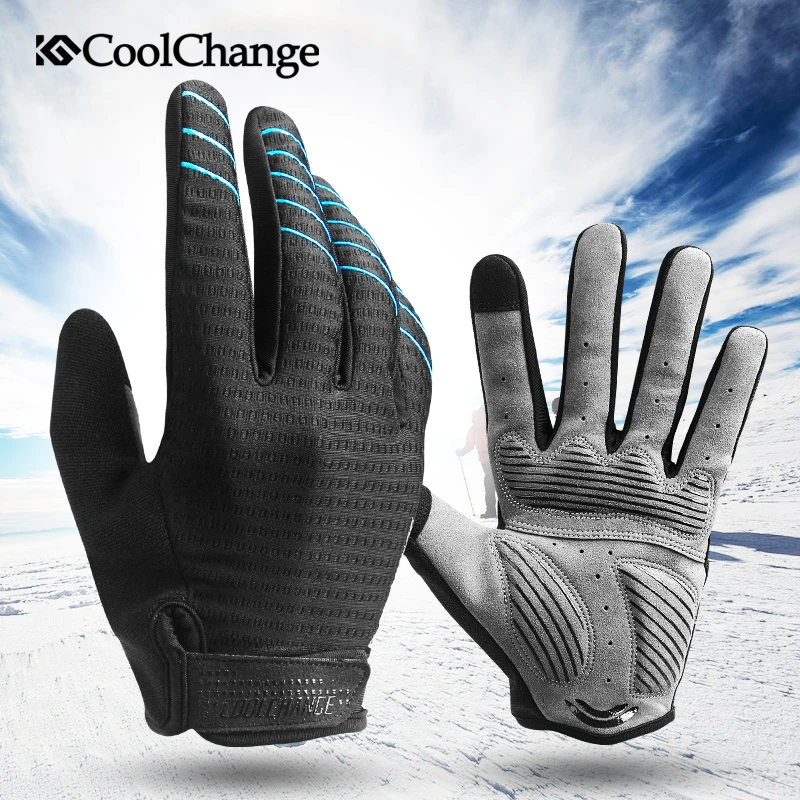 CoolChange Men's Cycling Gloves Long Finger Gel Pad Sport MTB Bike Touch Screen Bicycle Full Finger Glove Guantes Ciclismo