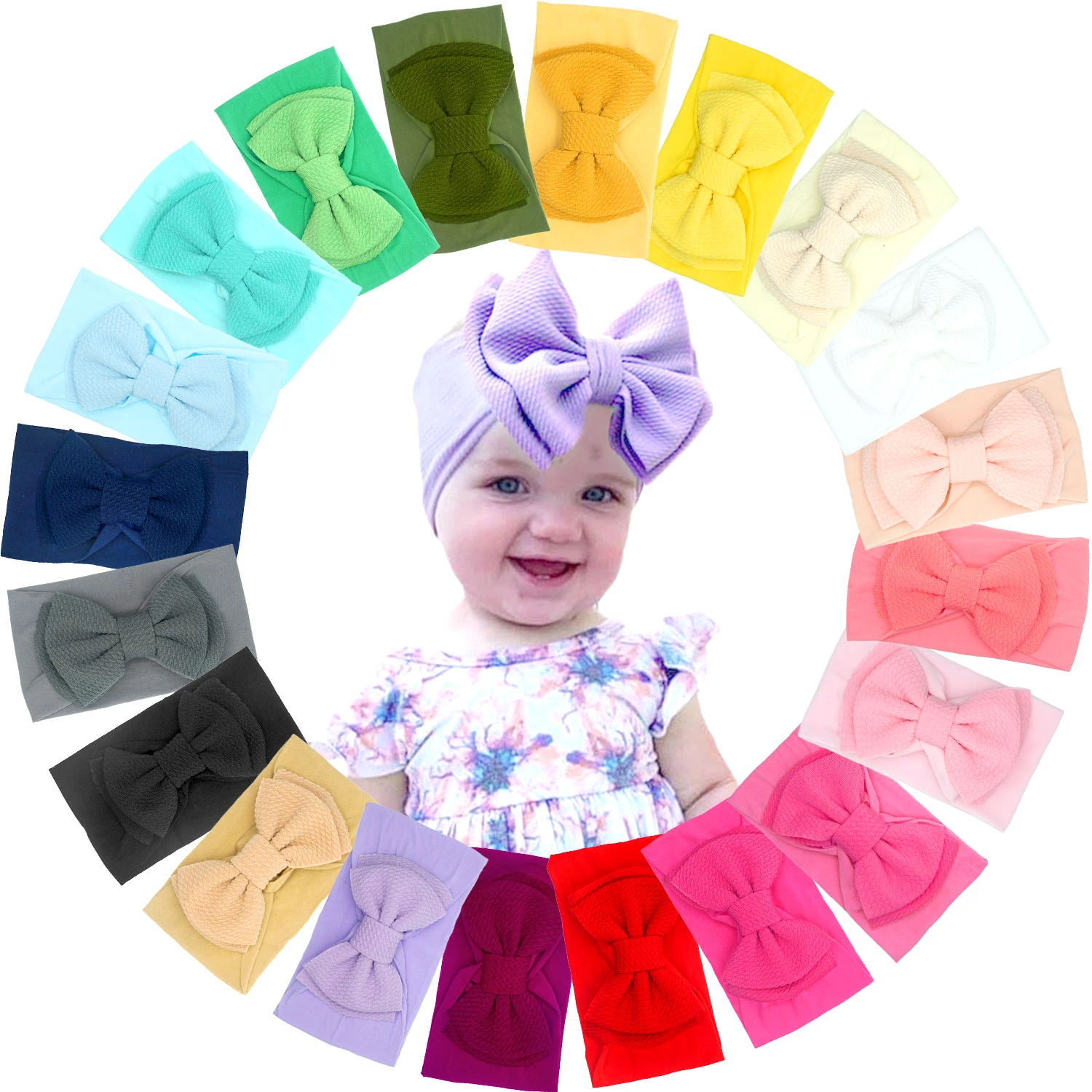 20 Colors Baby Girl's Headbands 4.5 Inch Hair Bows Soft Wide Nylon Headbands for Newborn Infant Toddler Photographic Accessorie