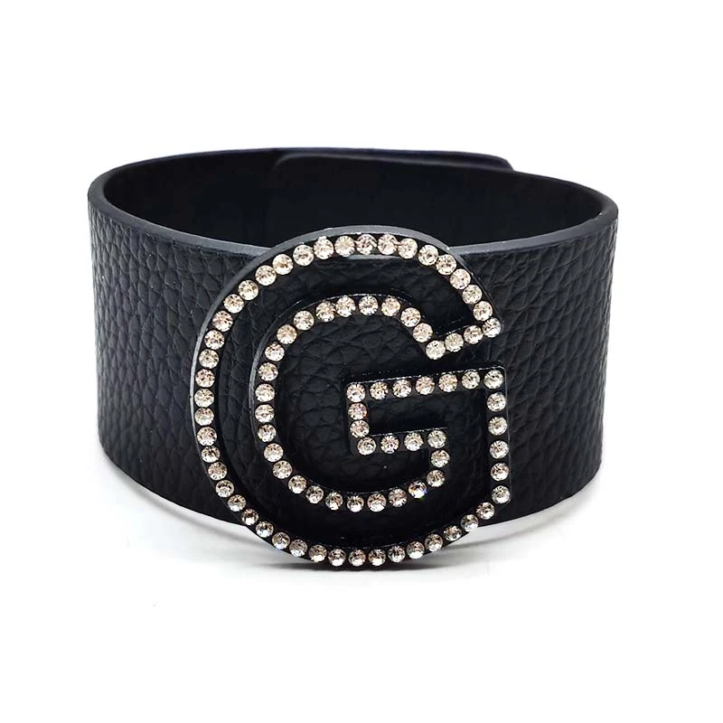 2020 Luxury Jewelry Fashion Leather Bracelet For Women Statement Lnitial Letter Leather Wrap Bracelet gift Geometric