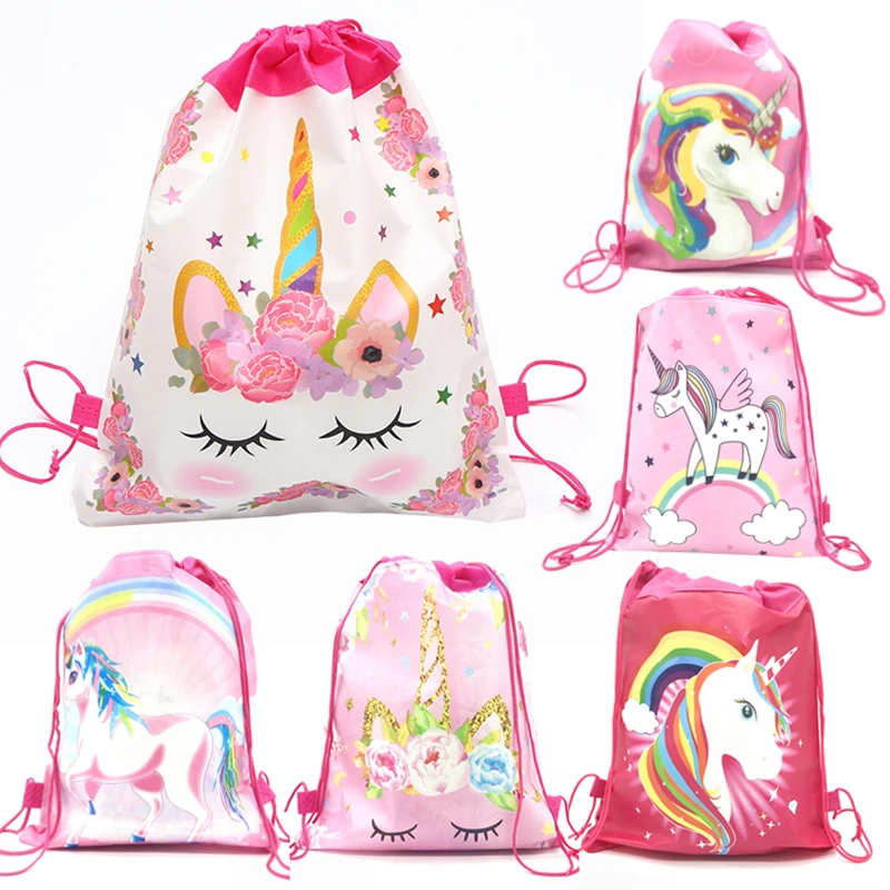 6/12/24/30PCS Unicorn Drawstring bag for Girls Travel Storage Package Cartoon School Backpacks Children Birthday Party Favors