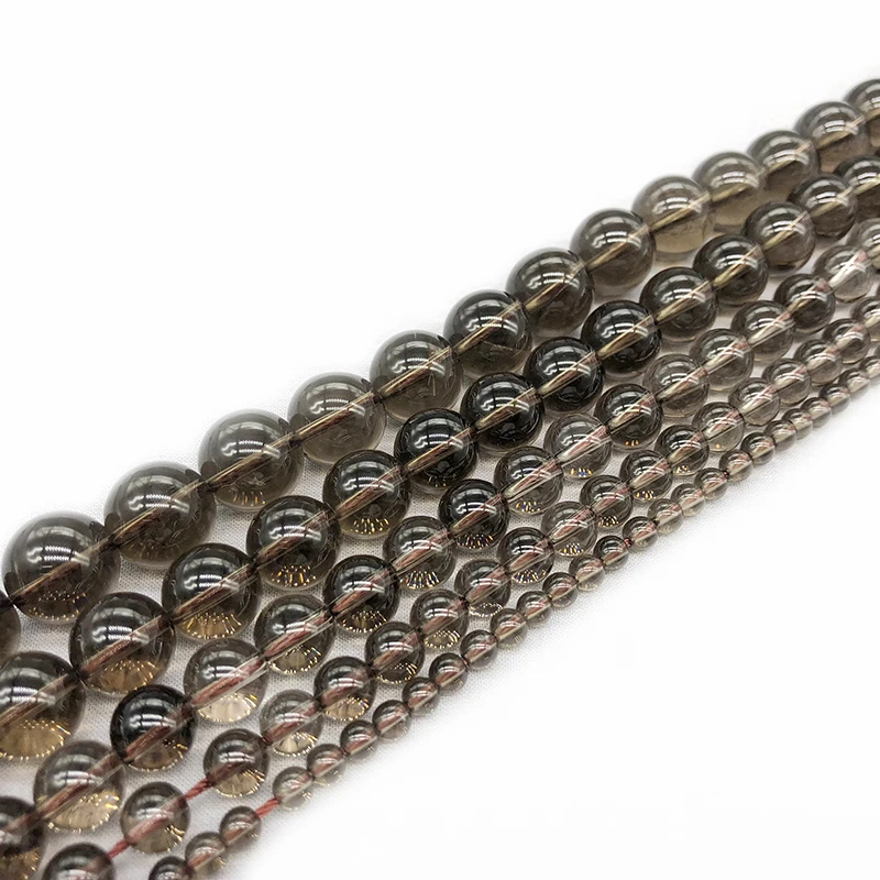 Wholesale Smoky Quartzs Stone 4 6 8 10 12mm Round Beads For Jewelry Making DIY Charm Glass Bracelet Crystal Perles 15''