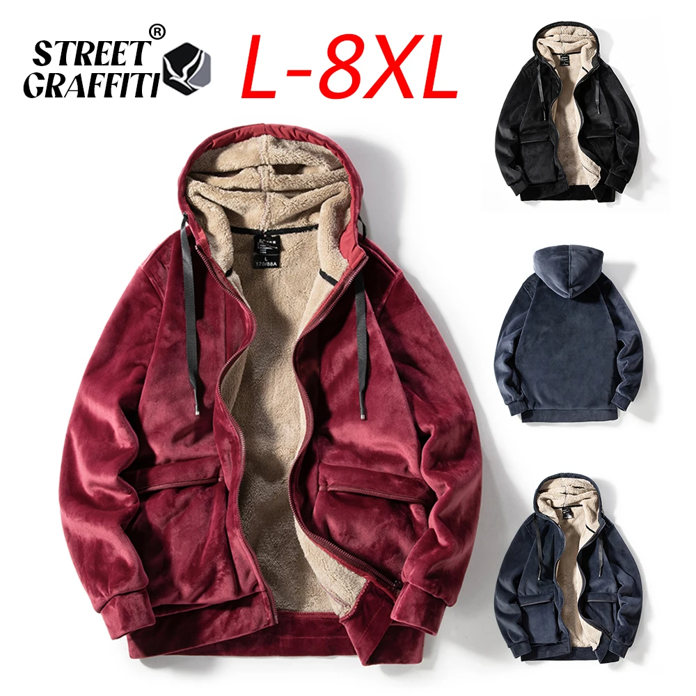 2021 Autumn Winter Men Jackets Warm Fleece Coat Lambswool Hot Sale Vestes New Fashion Cotton Casual Loose Size 8XL Jacket Men
