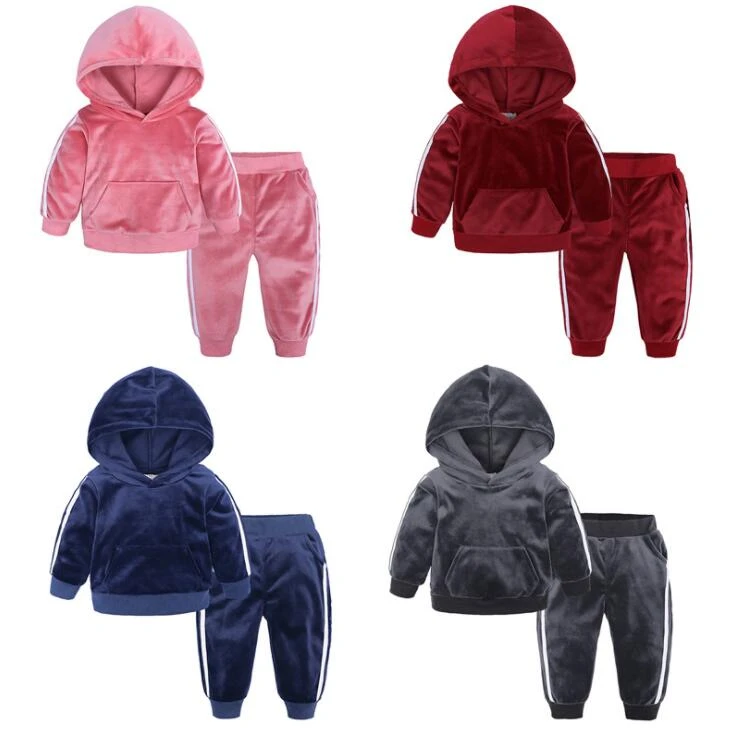 2020 autumn fashion baby girl clothes velvet long sleeve solid zipper jacket+pants 2pcs bebes tracksuit baby boy clothing set