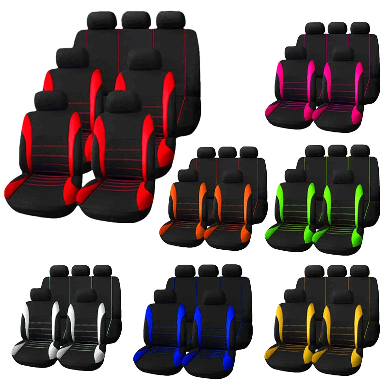 Auto Parts Car Seat Cover Polyester Fabric 2/4/9 Piece Set Four Season Universal Front/Rear Car Seat Cushion