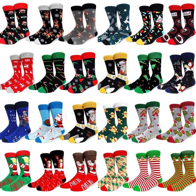 59 Style Men Christmas Socks Funny Xmas Santa Claus Tree Snowflake Elk Snow Cotton Tube Crew Happy Sock Men New Year Sokken