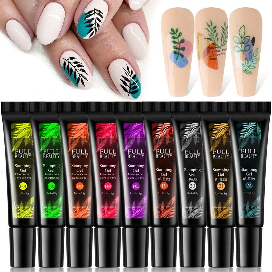 5/6pcs Nail Stamping Gel Polish Set 8ml Fluorescent Colors Printing Soak Off Gel Varnish Nail Art Manicure Stamp Plates TR1916-1