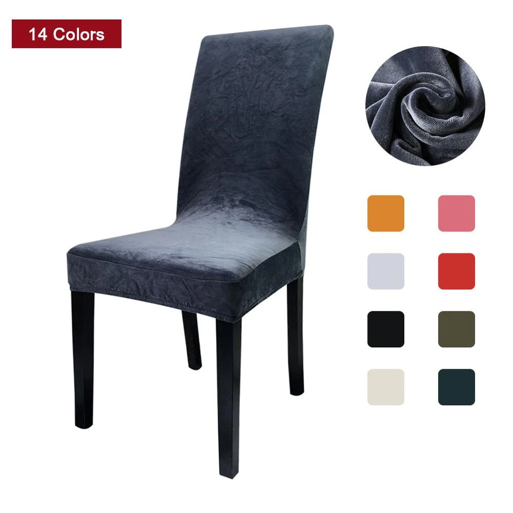 Meijuner Velvet Chair Cover Stretch Dining Slipcovers Solid Color Spandex Plush Chair Covers Protector For Home Dining Room Y383