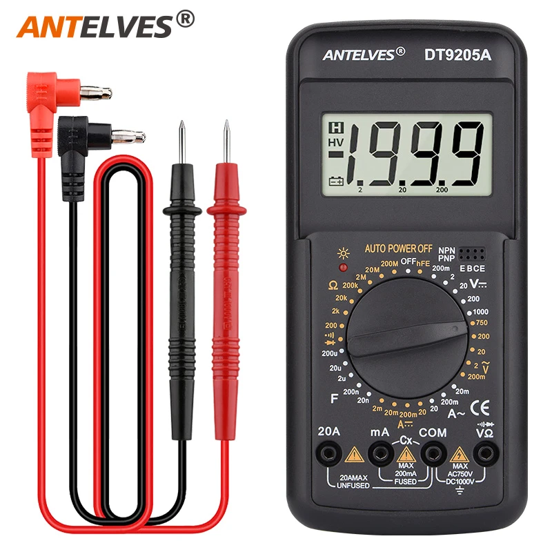 Professional Digital Multimeter Manual Range AC/DC Ammeter Voltmeter Manual Range Transistor Tester Ohm Capacitor Diode DT9205A