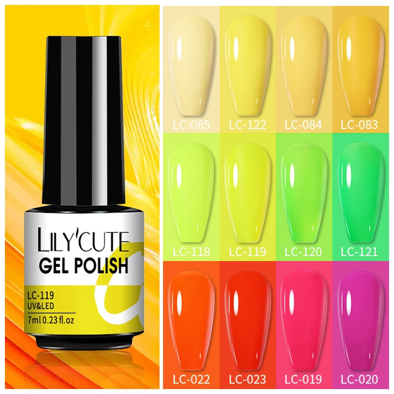 LILYCUTE 7ml Neon Nail Gel Polish Varnishes Nails For Manicure Semi Permanent Soak Off Esmalte Polish UV Gel Nail Polish