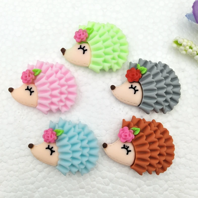 10pcs/lot Kawaii Flatback Resin Hedgehog Cartoon Flat back Resin Cabochons Embellishments Accessories DIY Hair Bows Center