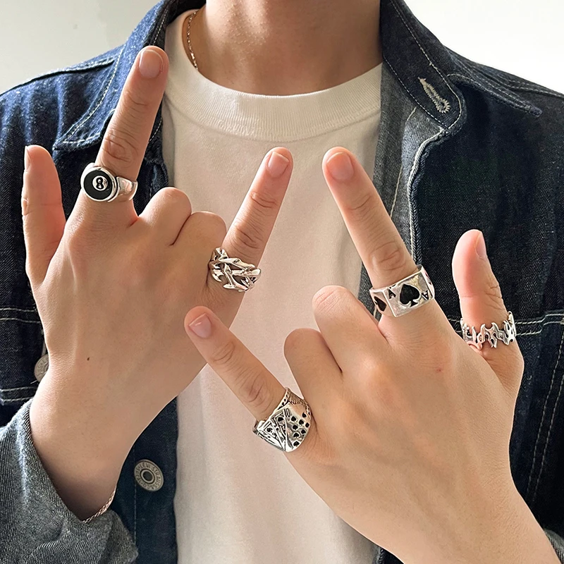 Aprilwell 5-6 PCs Gothic Silver Color Ring Set For Women Men Aesthetic 2021 Costume Punk Anillos Jewelry Chunky Vintage Gadgets