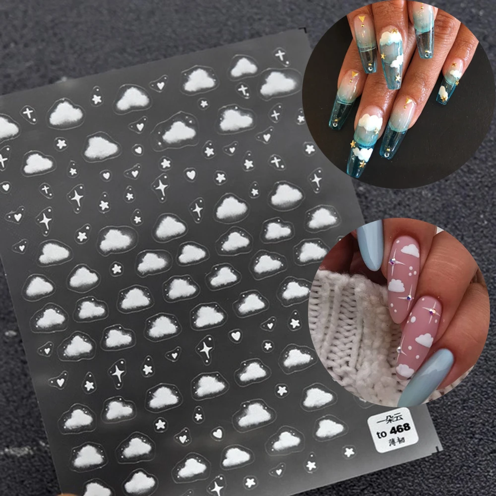 1 Sheet 3D Engraved Nail Art Stickers Cloud Heart Self-adhesive Back Glue Ultra-thin Decal Nail Stickers DIY Salon Manicure Tool