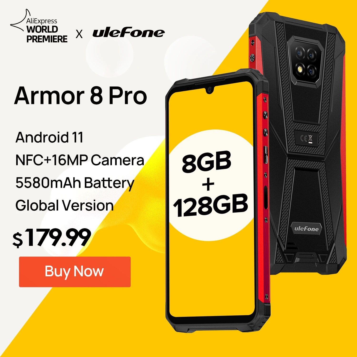 Ulefone Armor 8 Pro 8GB+128GB  Rugged Smartphone Android 11 NFC/IP68/ Smartphone 5580mAh Waterproof Mobile Phone Global version