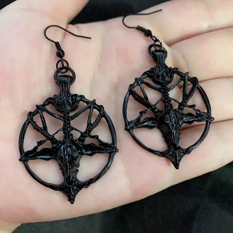 New Fashion Glamour Retro Women's Pentagram Pan God Skull Goat Head Pendant Earrings Gothic Witch Jewelry