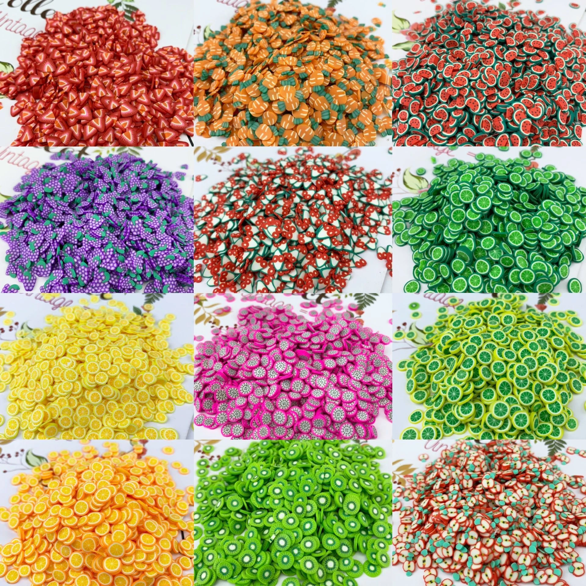 1000PC 20 Colors Fruit Nail Art Slices,3D Fruits Confetti Pineapple/ Strawberry/ Grapefruit Apple Stickers Nail Art Slices ,H543