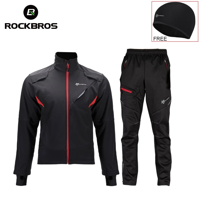 ROCKBROS Winter Cycling Set Thermal Fleece Sportswear Windproof Jacket Unisex Man Woman Trousers Outdoor Sport Suit Clothing Set