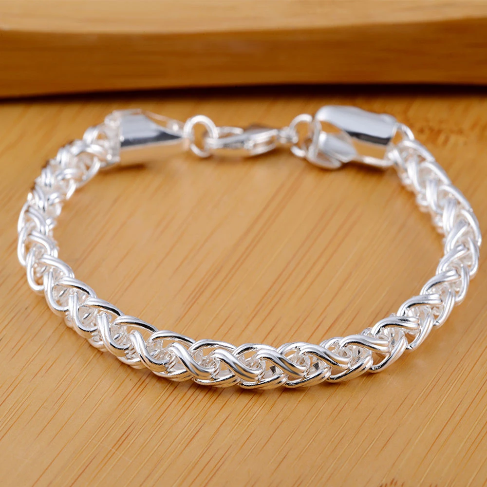 New 925 Sterling Silver Bracelet Fishbone Bracelet Woman & Men's Jewelry Gift