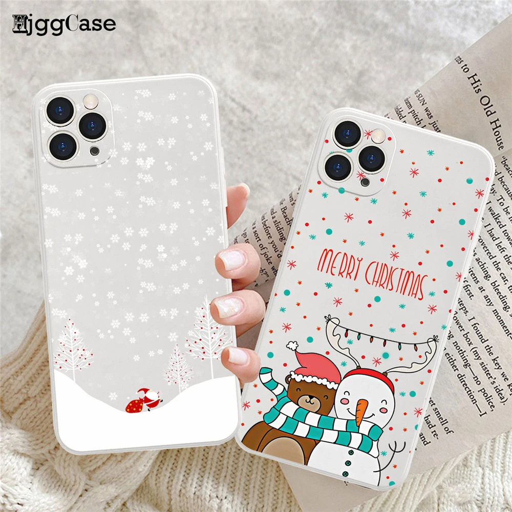 Merry Christmas White Soft Phone Case For iPhone 11 12 13 Pro Max XR XS 12mini 8 6 7 Plus Santa Claus Christmas Tree Elk Cover