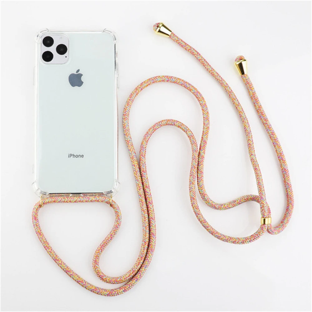 Candy Color Cord Chain Necklace Lanyard Phone Case For iPhone 13 11 12 Pro Xs MAX XR X 7 8 Plus Soft Clear Back Cover For Carry