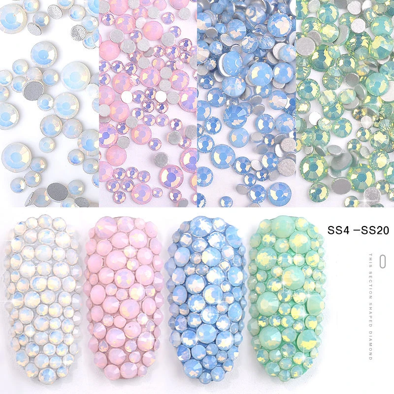 350pcs 5Gram Mixed Size ss3-ss30 Blue/Green/Pink/White Opal 3D Crystal Nails Art Rhinestone,Flatback Glass Nail art Decoration