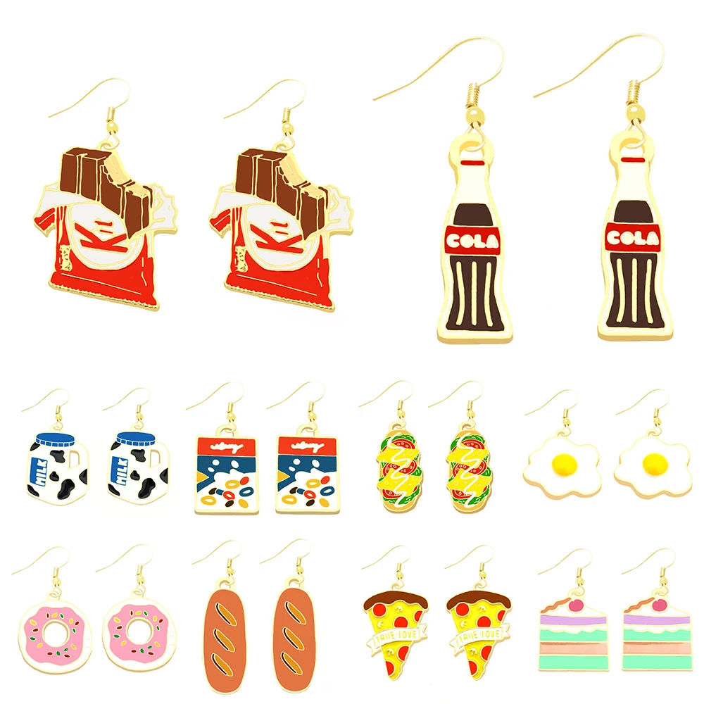 Earrings for Girls Women Cute Lovely Colorful Children Birthday Gift Bread Pizza Chocolate Milk Doughnut French Fries Ice Cream