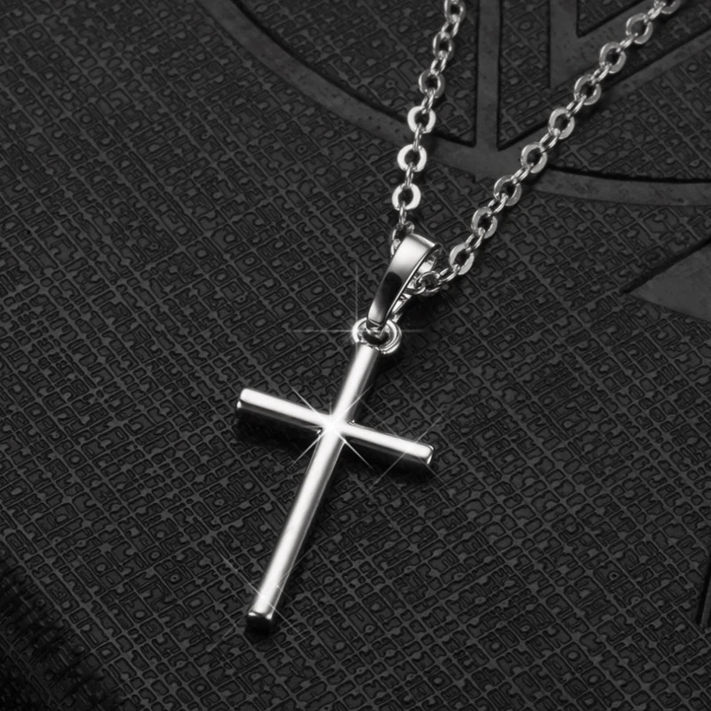 Fashion Christian Jesus Cross Necklaces Gold Silver Color Long Chain Simple Cross Pendants For Women Men Jewelry Dropshipping