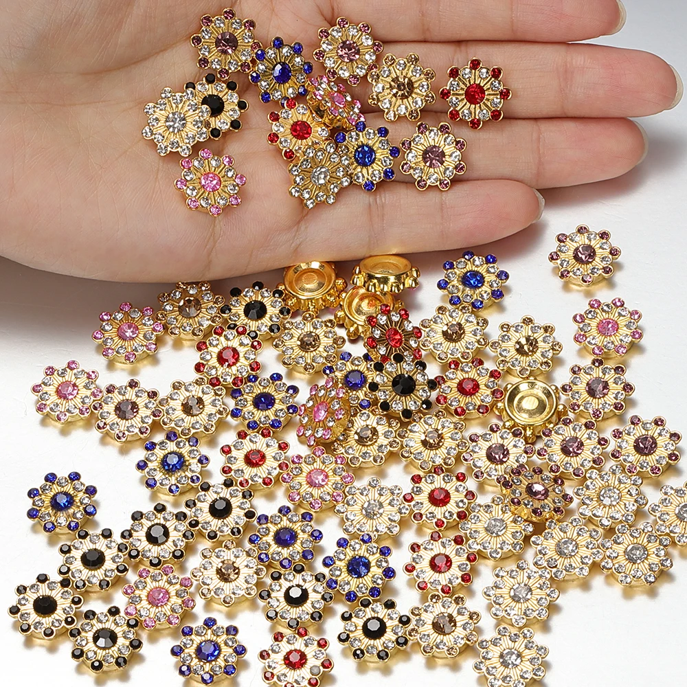 50/100pcs 14mm Rhinestone Cabochons for DIY Jewelry Making Colorful Glass Crystal Core Gold Bezel Brooch Patch Decor Accessories