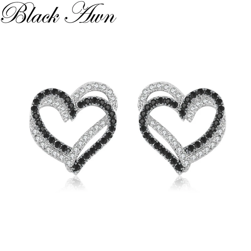 New Black Awn Romantic 925 Sterling Silver Jewelry Natural  Heart Party Stud Earrings for Women Bijoux I155