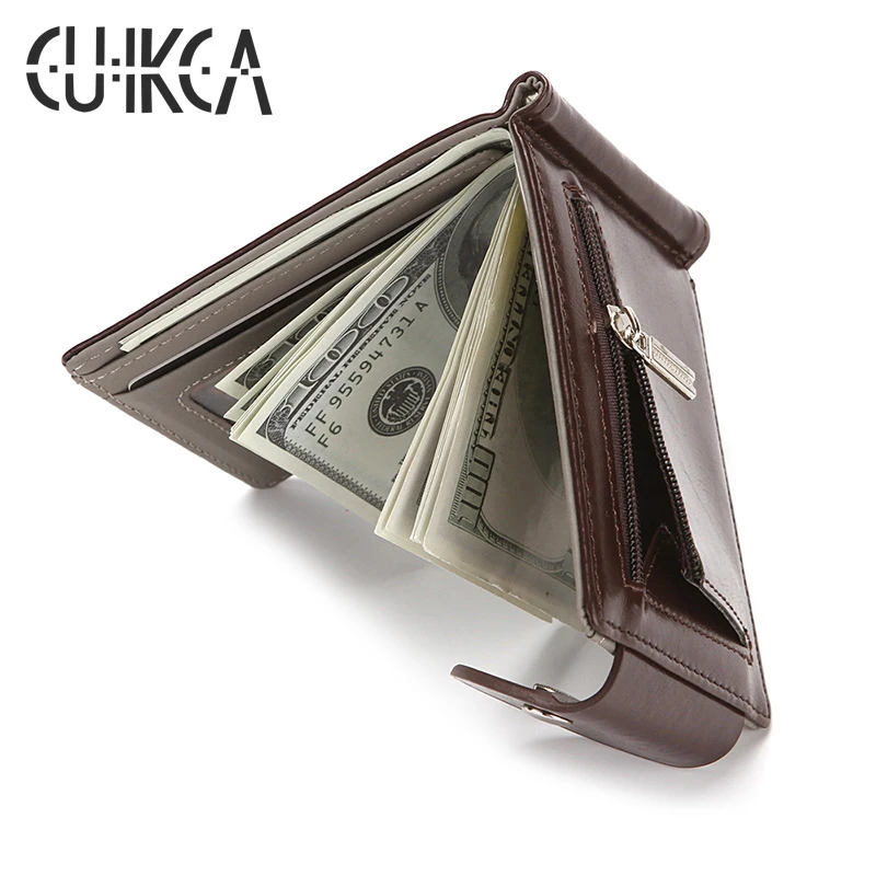 CUIKCA Slim Leather Wallet Coin Bag Card Cases Zipper Women Men Wallet Money Clip Pull Type ID Credit Card Case Hasp