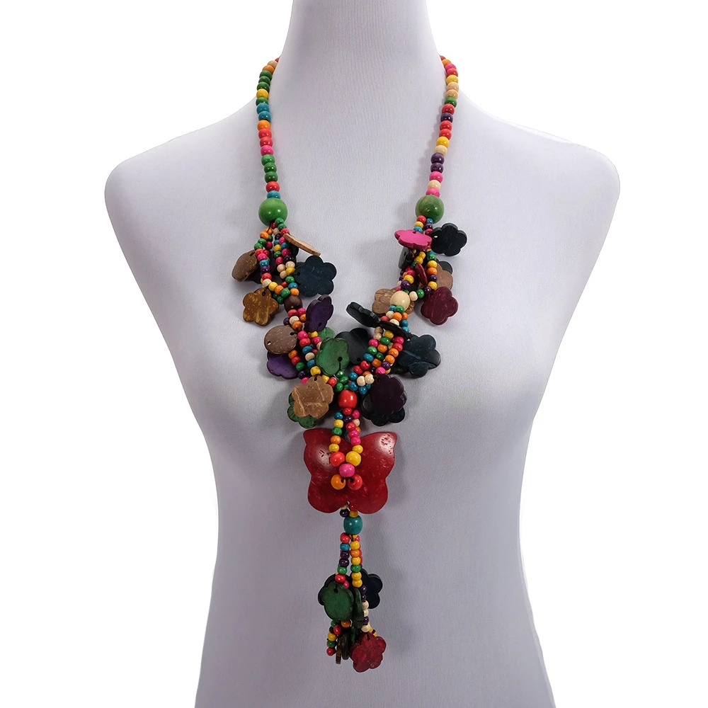 2020 New Travel Jewelry Exotic Handmade Boho Ethnic Coconut Sweater Chain Long Necklace