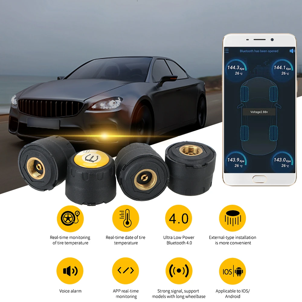Bluetooth 4.0 5.0 Car Tire Pressure Sensor Universal Android iOS BLE TPMS External Alarm Tire Pressure Sensors