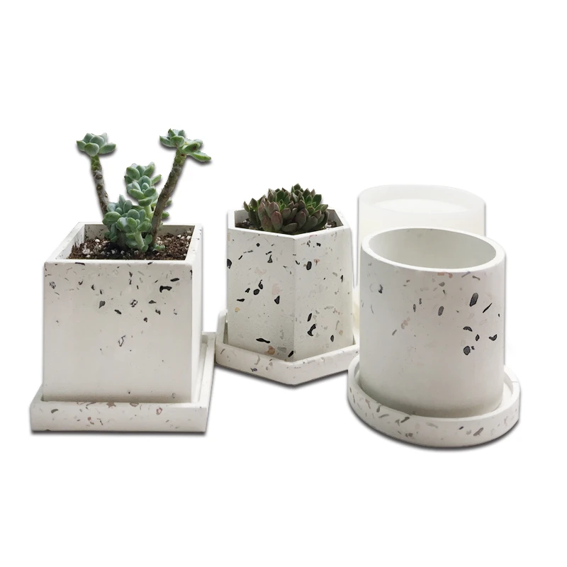 Concrete Hexagonal Flower Pots Silicone Vase Molds Cement Jewelry Tray Plant Pot Base Clay Gypsum Coaster Mold diy