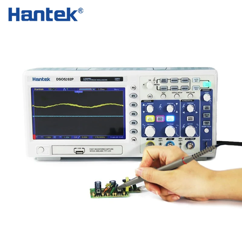 Hantek DSO5202P 200MHz 2 CH 1GSa/s 7'' TFT LCD Digital Storage Oscilloscope DE shipping