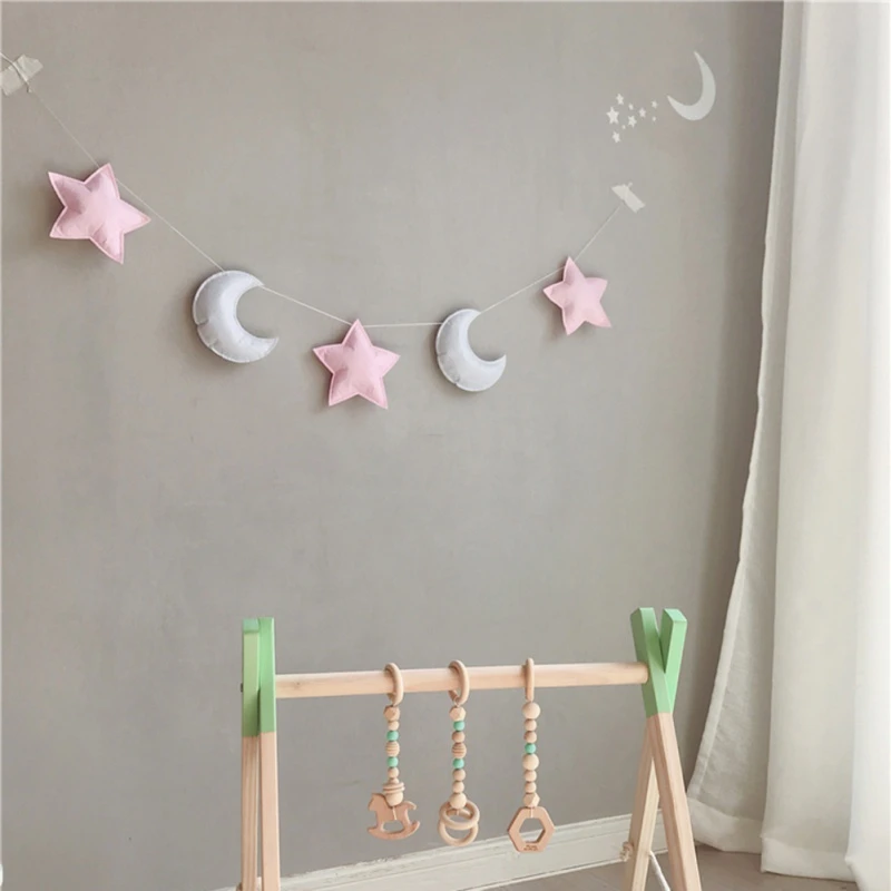 Nordic Felt Stars Moon String Star Garland Party Banner Tent Bed Mat Baby Shower Bunting Ornament Kids Room Hanging Wall Decor