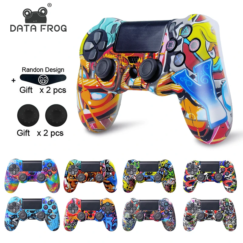 DATA FROG Anti-slip Silicone Camo Protective Skin Case For Sony Playstation 4 PS4 Pro Slim Controller Thumb Grips Joystick Caps