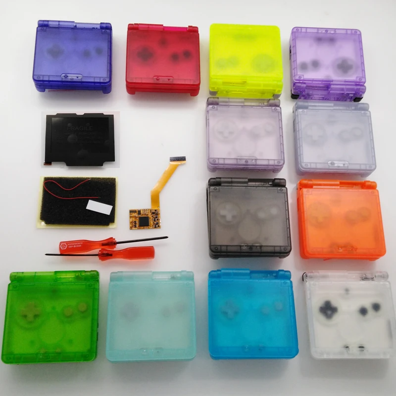 For GBA SP IPS LCD Kits No need cut  Newest Clear Transparent housing for Gameboy Advance  GBA SP LCD Backlight Screen Shell