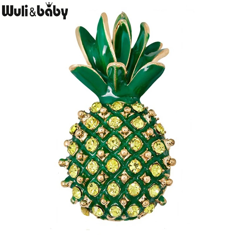 Wuli&baby Rhinstone Pineapple Brooches For Women Enamel Fruits Party Casual Brooch Pins Gifts