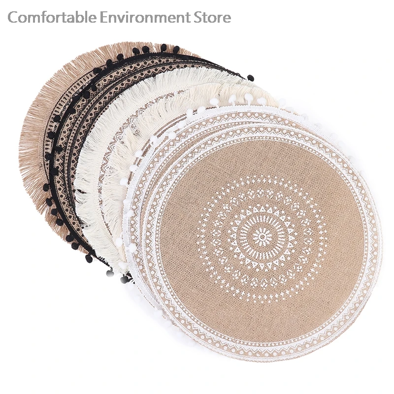 1Pc Creative Jute Placemats Photo Prop Decoration Table Placemat Resistant Heat Non-Slip Home Linen Fabric Washable Bowl Cup Mat