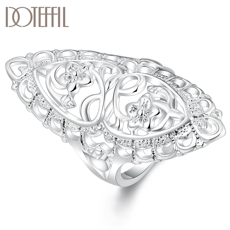 DOTEFFIL 925 Sterling Silver Hollow carved Ring Classic For Women Fashion Wedding Engagement Party Gift Charm Jewelry