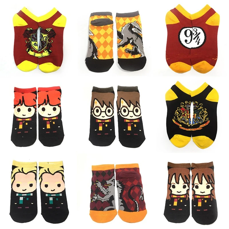 Harries Potter Hermione Ron Malfoy Magic Academy Badge Cotton Socks School of Magic Figures Toys For Boys Sport Sock