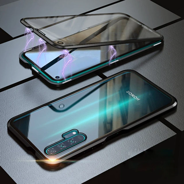 Double sided Magnetic 360 Protect Case For Honor 10 lite 10i 20i 30 s X10 9X Tempered Glass Metal Cover For huawei p30 pro P40