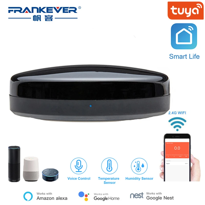 FrankEver WiFi IR Smart Remote Control TV DVD AUD AC Universal Infrared Temperature Humidity Sensor Tuya Amz Alexa Google Home