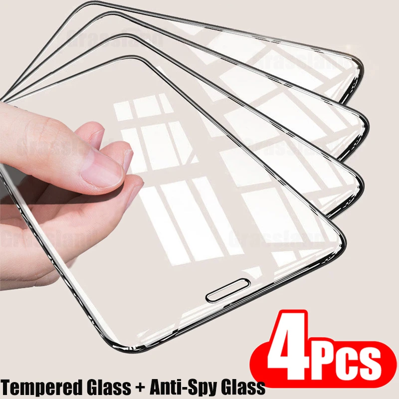4Pcs Full Cover Tempered Glass For iPhone 11 12 13 Pro Max Screen Protector For iPhone Xs Max XR 6 7 8Plus Protective Glass Film